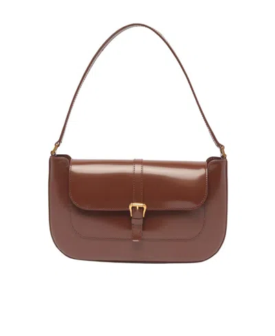 By Far Miranda Patent-finish Shoulder Bag In Brown