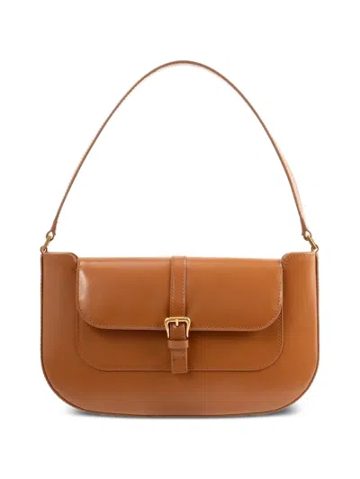 By Far Miranda Summer Flap Semi Patent-leather Shoulder Bag In Brown