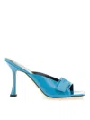 By Far Olivia Patent Leather Square Toe Sandal In Blue
