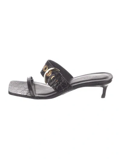 Pre-owned By Far Patent Leather Animal Print Sandals In Black