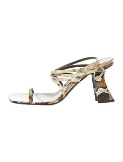 Pre-owned By Far Patent Leather Animal Print Sandals In Neutrals