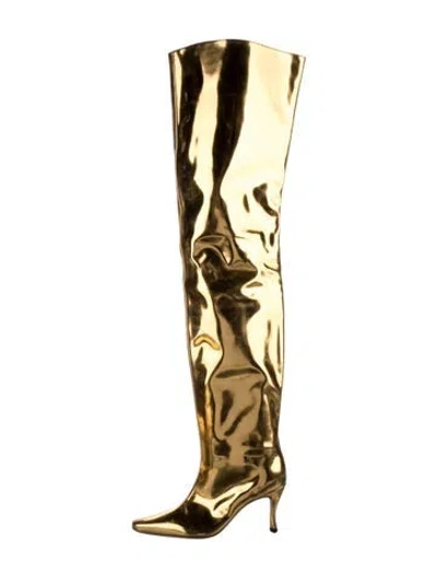 Pre-owned By Far Patent Leather Boots In Gold