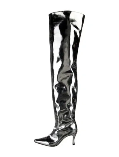 Pre-owned By Far Patent Leather Boots In Silver