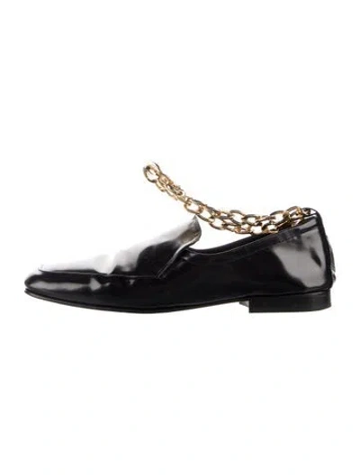 Pre-owned By Far Patent Leather Chain-link Accents Loafers In Black