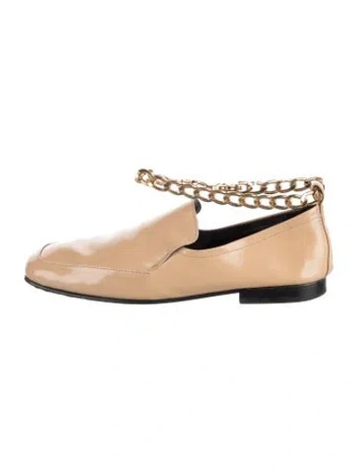 Pre-owned By Far Patent Leather Chain-link Accents Loafers In Neutral