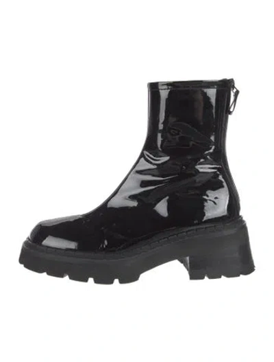 Pre-owned By Far Patent Leather Combat Boots In Black