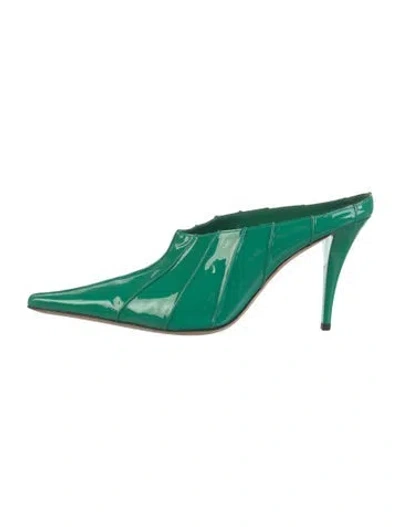 Pre-owned By Far Patent Leather Mules In Green