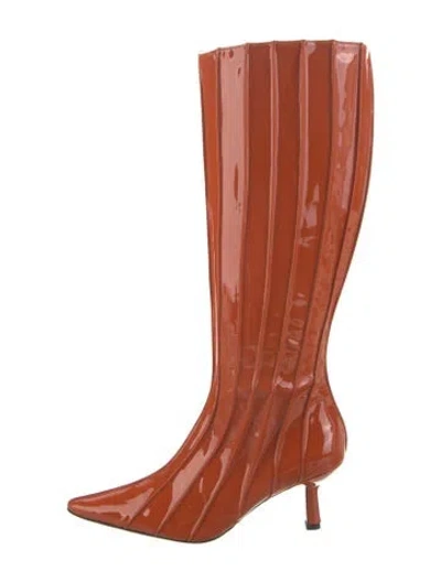Pre-owned By Far Patent Leather Riding Boots In Orange