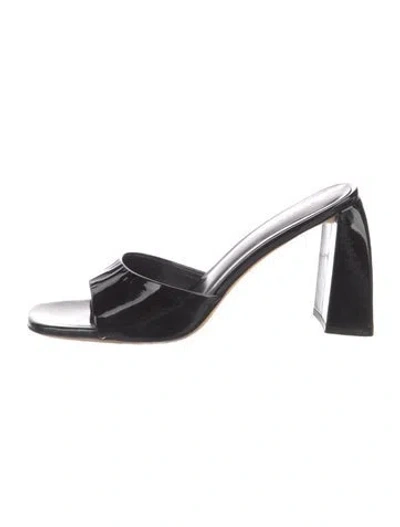 Pre-owned By Far Patent Leather Slides In Black