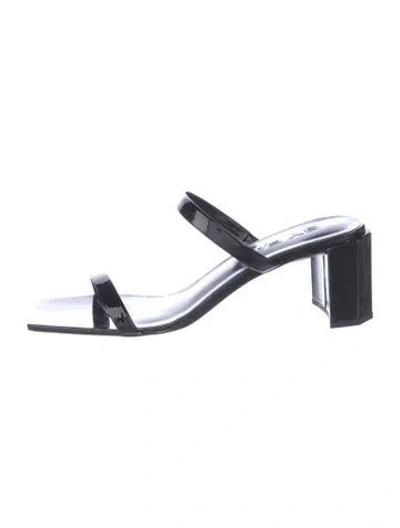 Pre-owned By Far Patent Leather Slides In Black