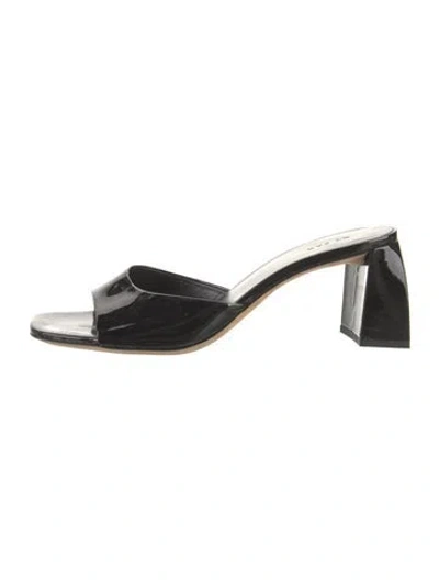 Pre-owned By Far Patent Leather Slides In Black