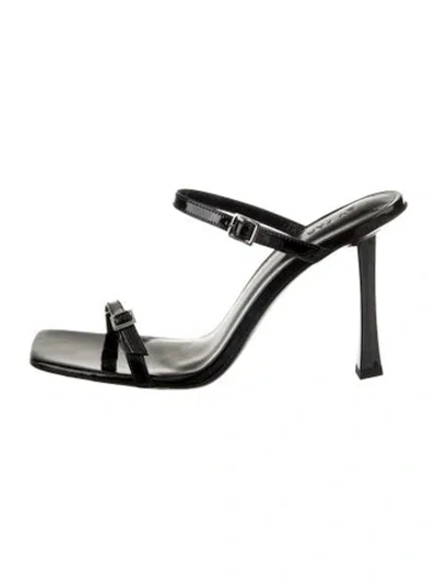 Pre-owned By Far Patent Leather Slides In Black