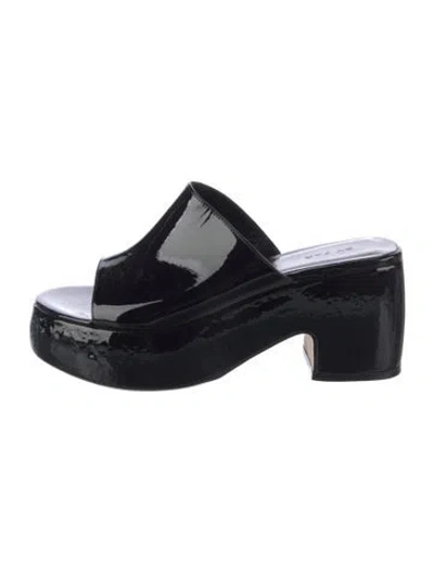 Pre-owned By Far Patent Leather Slides In Black