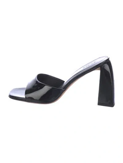 Pre-owned By Far Patent Leather Slides In Black