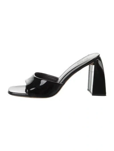Pre-owned By Far Patent Leather Slides In Black