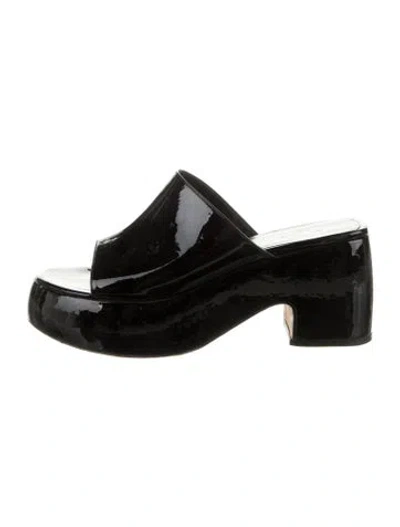 Pre-owned By Far Patent Leather Slides In Black