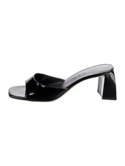 Pre-owned By Far Patent Leather Slides In Black