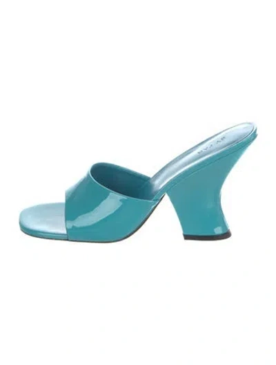 Pre-owned By Far Patent Leather Slides In Blue