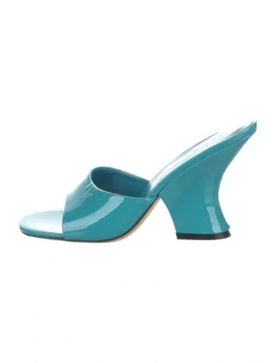 Pre-owned By Far Patent Leather Slides In Blue