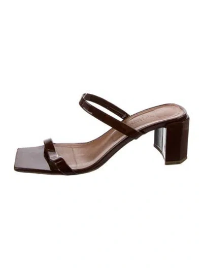 Pre-owned By Far Patent Leather Slides In Brown