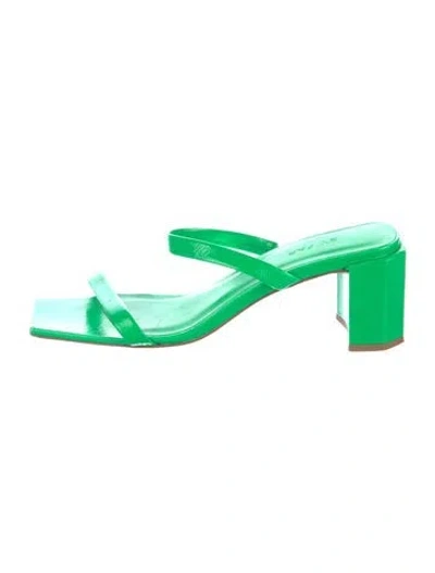 Pre-owned By Far Patent Leather Slides In Green