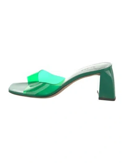 Pre-owned By Far Patent Leather Slides In Green