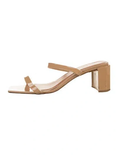 Pre-owned By Far Patent Leather Slides In Neutrals