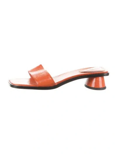 Pre-owned By Far Patent Leather Slides In Orange