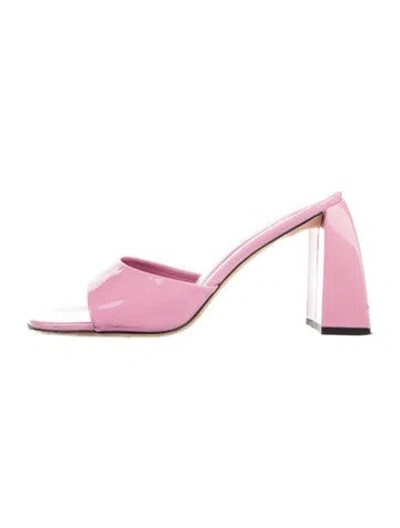 Pre-owned By Far Patent Leather Slides In Pink