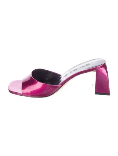 Pre-owned By Far Patent Leather Slides In Pink