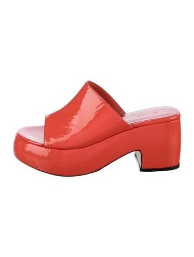 Pre-owned By Far Patent Leather Slides In Red