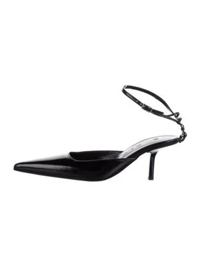 Pre-owned By Far Patent Leather Slingback Pumps In Black