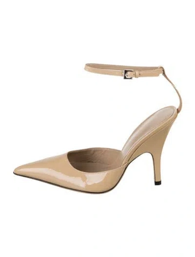 Pre-owned By Far Patent Leather Slingback Pumps In Brown