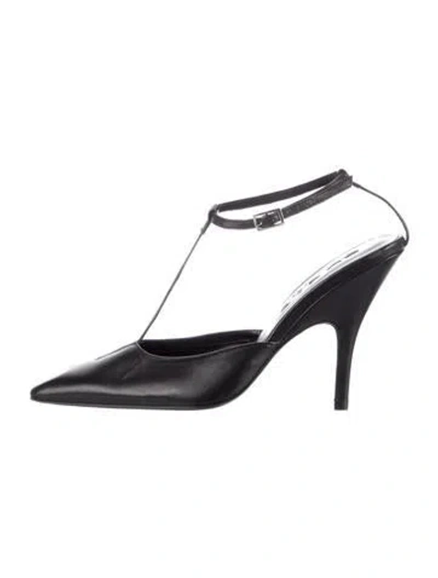 Pre-owned By Far Patent Leather T-strap Pumps In Black