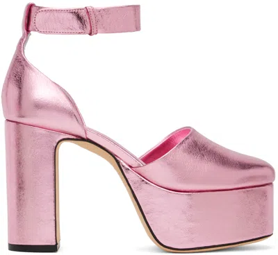 By Far Barb Pink Metallic Leather Plateforme Sandals