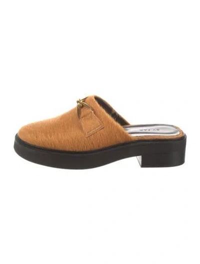 Pre-owned By Far Ponyhair Mules In Orange