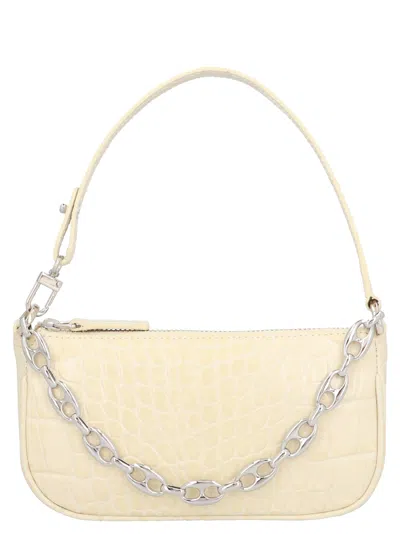 By Far Mini Rachel Cream Crocodile Leather Shoulder Bag In White