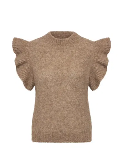 By Far Ruffled Fossy Spencer Sweater In Brown