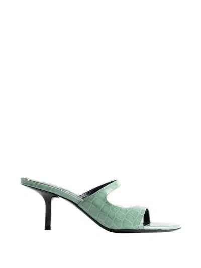 By Far Serena Crocodile-effect Sandals In Green