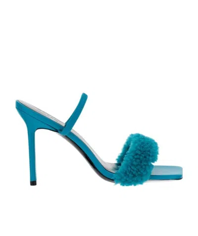 BY FAR BY FAR SHEARLING HEELED SANDALS