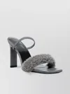 By Far Shearling Strap Open Toe Heels