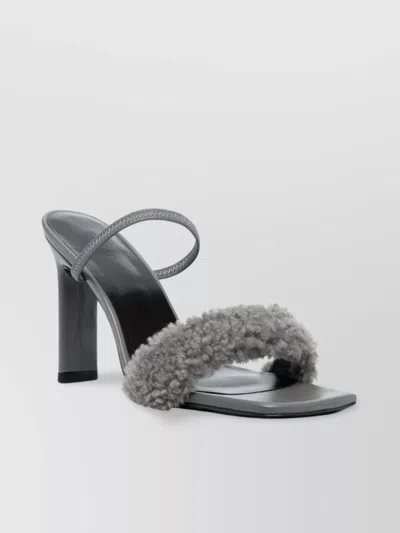 By Far Shearling Strap Open Toe Heels