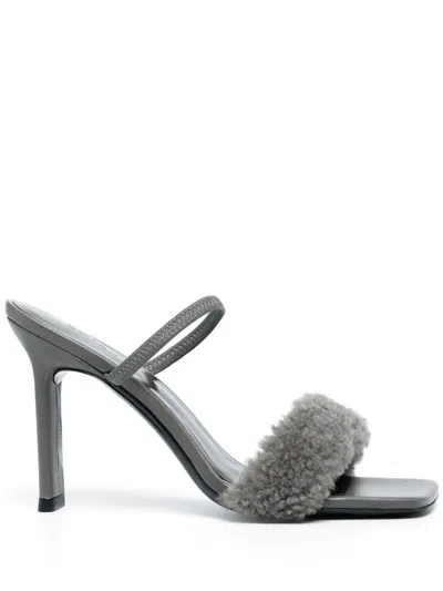 By Far Ada Shearling Dual-band Mule Sandals In Grey