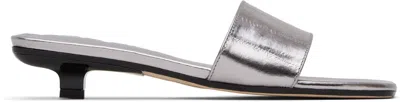 By Far Silver Ceni Eel Embossed Metallic Leather Heeled Sandals