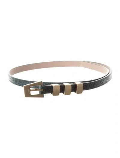 Pre-owned By Far Skinny Alligator Belt In Green