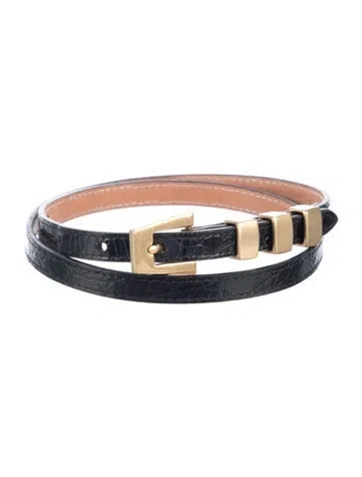 Pre-owned By Far Skinny Embossed Leather Waist Belt In Black