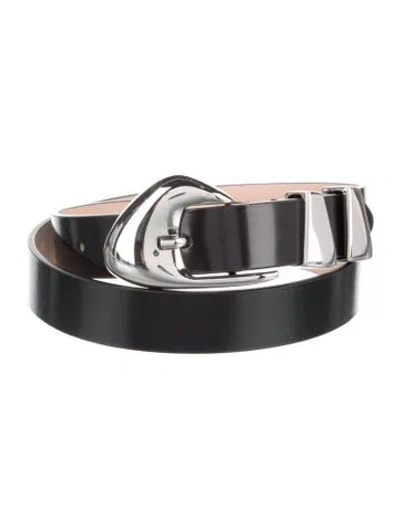 Pre-owned By Far Skinny Leather Belt In Black