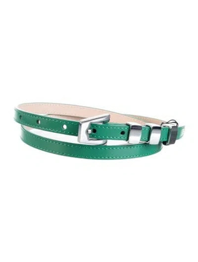 Pre-owned By Far Skinny Leather Belt W/ Tags In Green