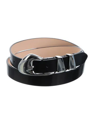 Pre-owned By Far Skinny Leather Waist Belt In Black