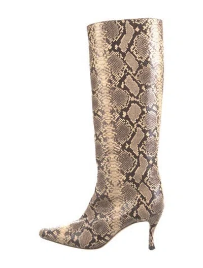 Pre-owned By Far Snakeskin Animal Print Boots In Neutral